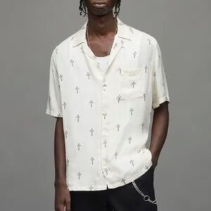 ALLSAINTS Swords Hawaiian Shirt - Men Small - White (Ecru) - Men's Short Sleeve